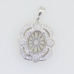 Sterling Silver Semi Mount Pendant Setting Oval OV 12x10mm White Topaz - Syzjewelry