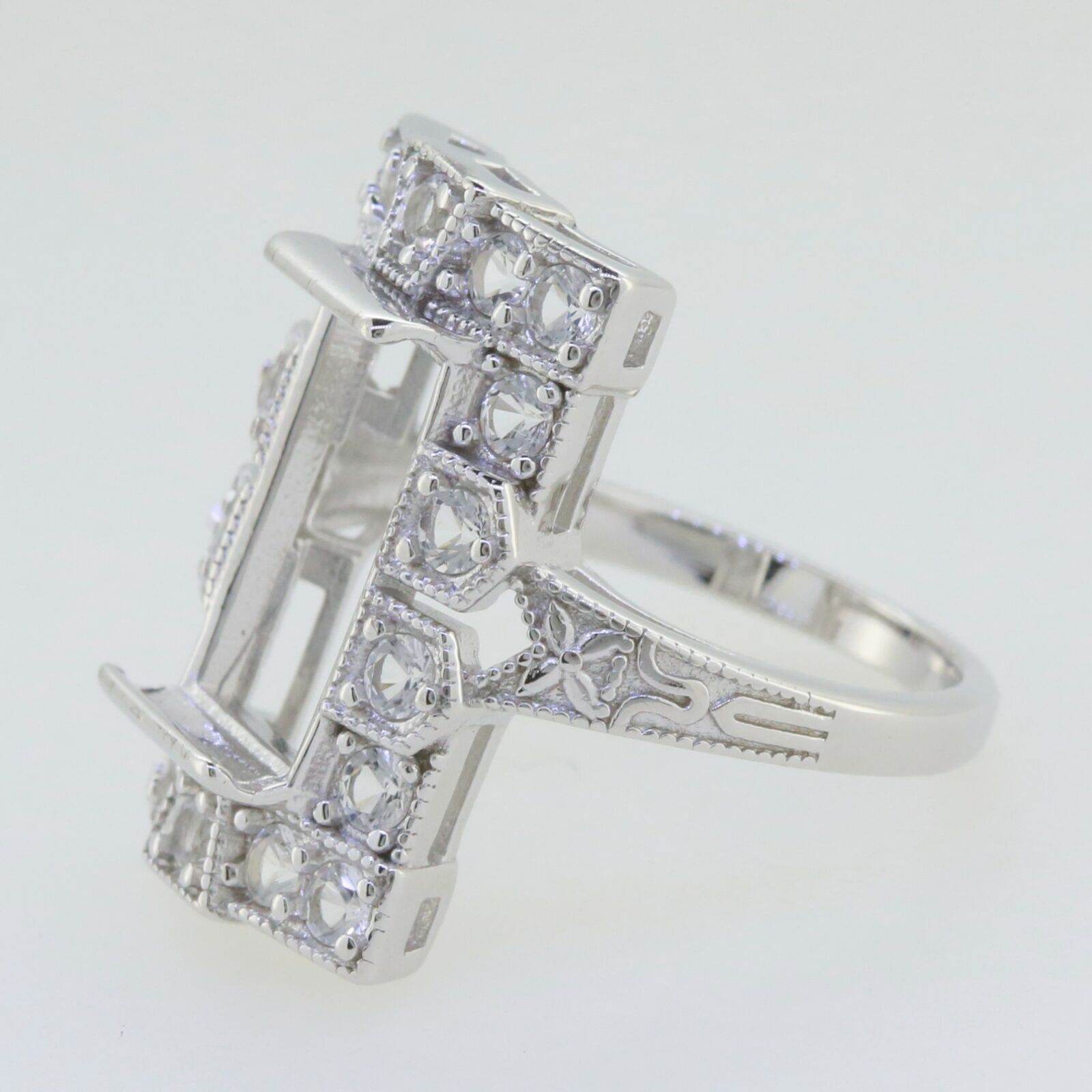 Sterling Silver Semi Mount Ring Setting Emerald OCT 14x7mm Vintage Repro Topaz - Syzjewelry