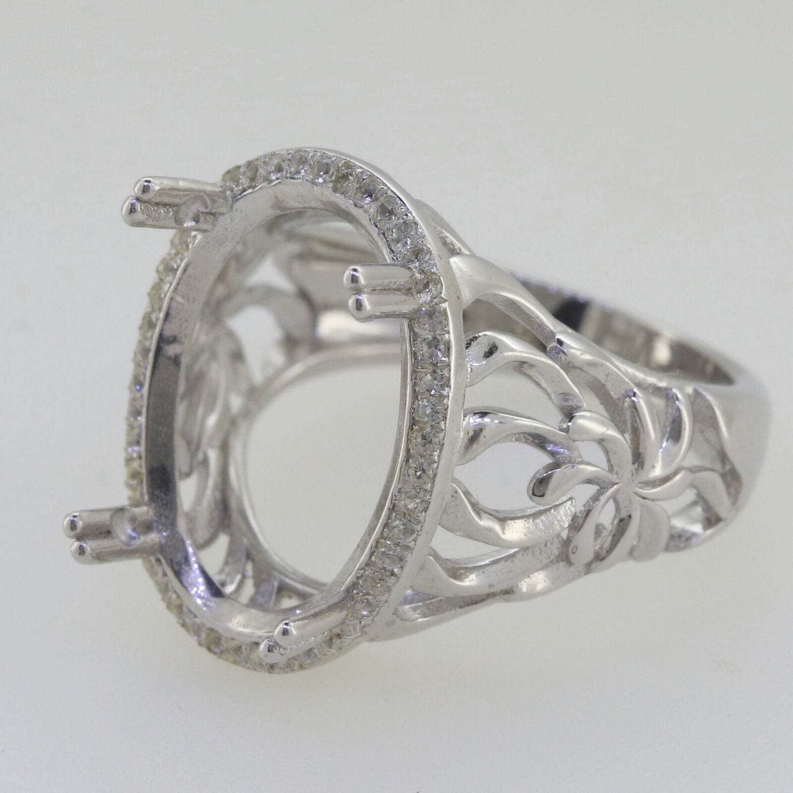 Sterling Silver Semi Mount Ring Setting Oval OV 18x13mm Vintage Repro Halo Topaz - Syzjewelry