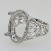 Sterling Silver Semi Mount Ring Setting Oval OV 18x13mm Vintage Repro Halo Topaz - Syzjewelry