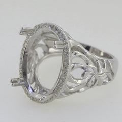 Sterling Silver Semi Mount Ring Setting Oval OV 18x13mm Vintage Repro Halo Topaz - Syzjewelry