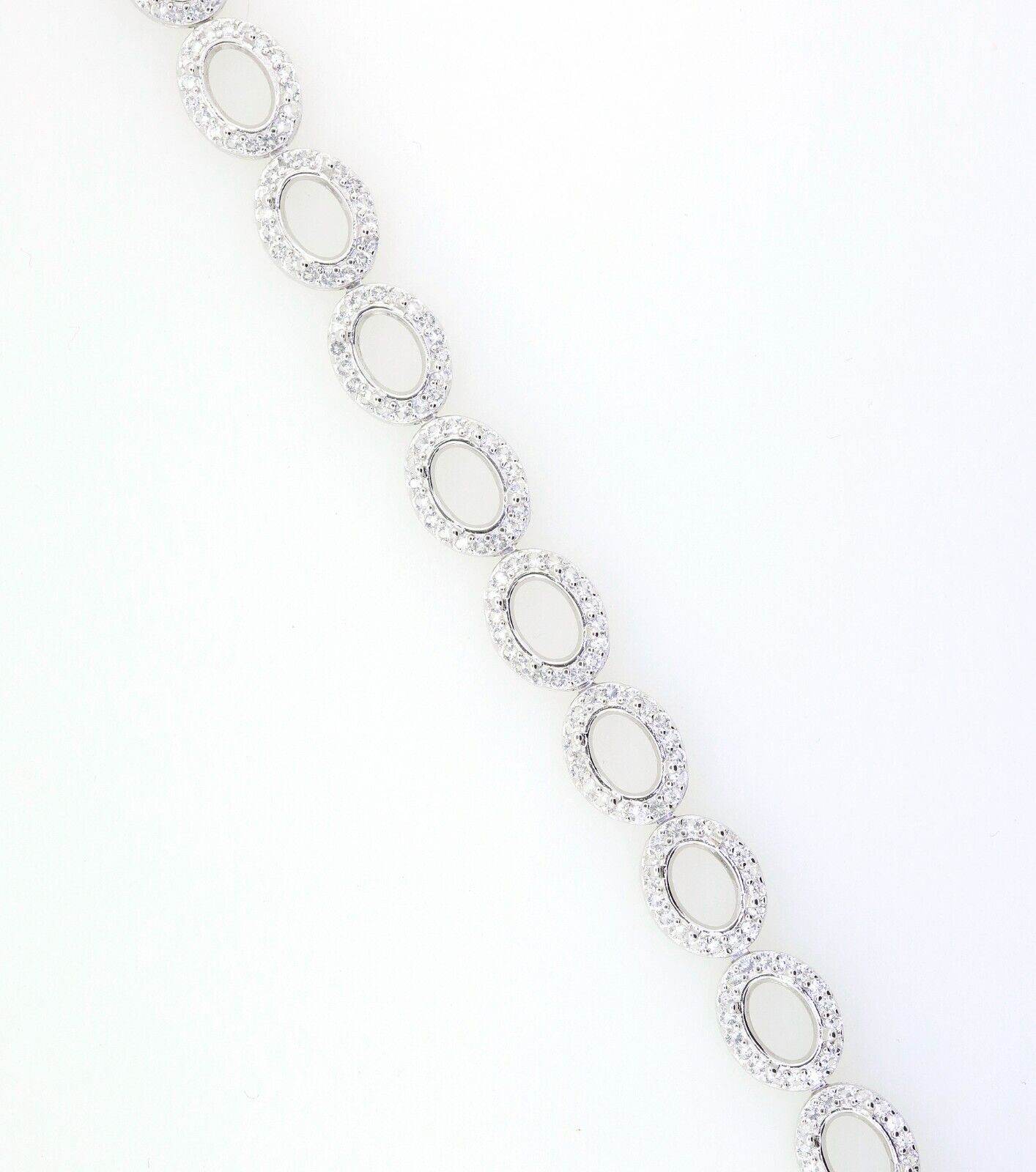 Sterling Silver Semi Mount Bracelet Setting Oval OV 7X5mm Halo Tennis - Syzjewelry