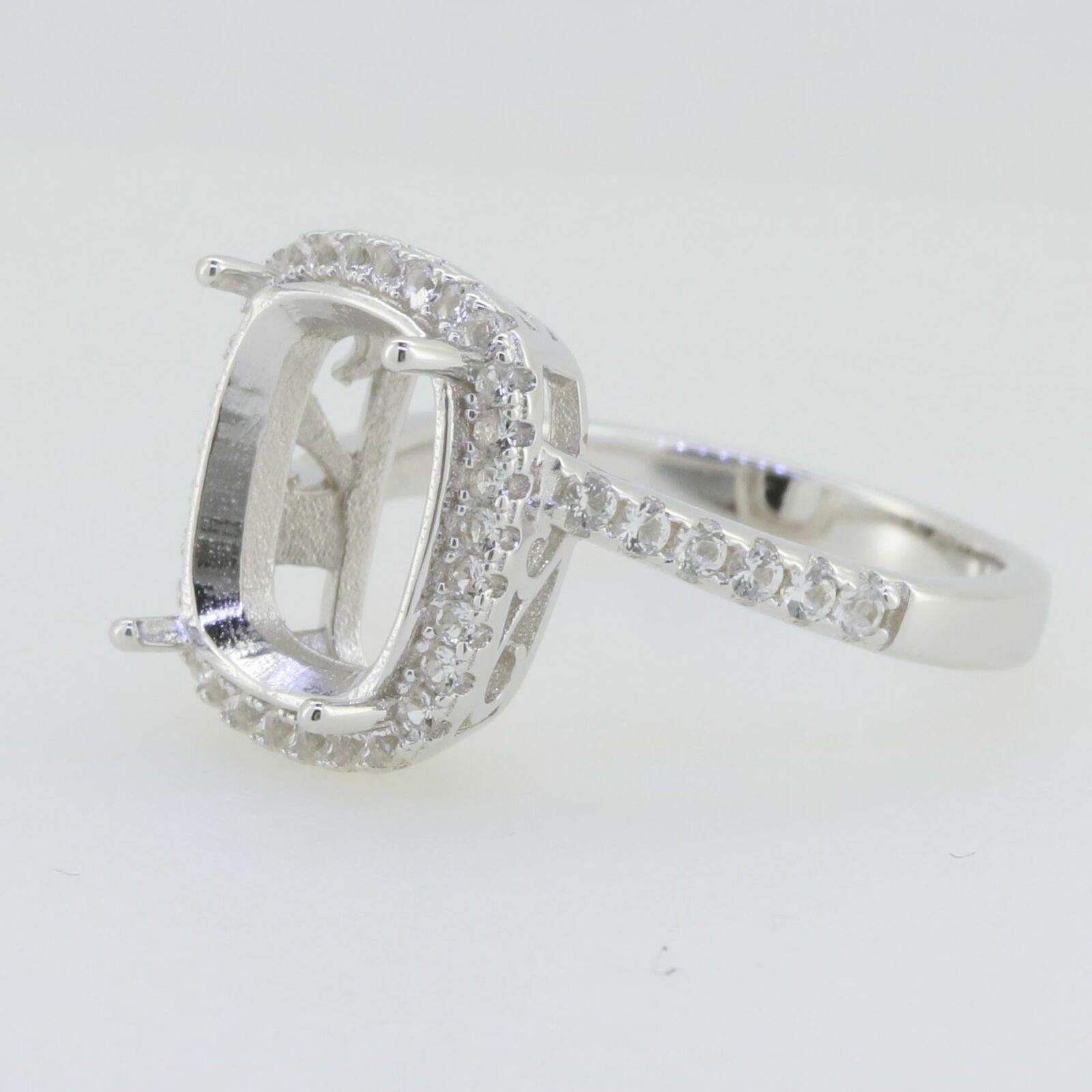 14K White Gold Semi Mount Ring Setting Cushion CU 12X10mm Solid - Syzjewelry