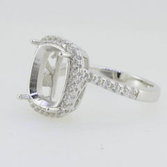 14K White Gold Semi Mount Ring Setting Cushion CU 12X10mm Solid - Syzjewelry