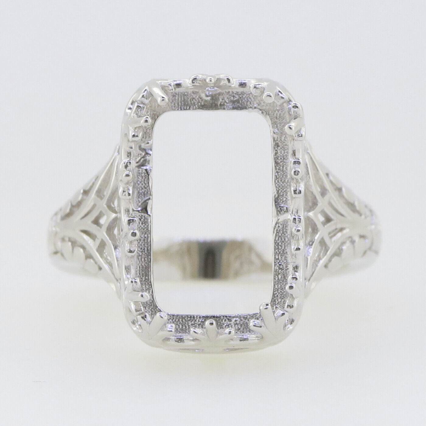 Sterling Silver Semi Mount Ring Setting Emerald OCT 16X10mm Art Deco Vintage Style - Syzjewelry