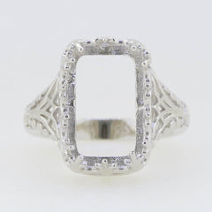 Sterling Silver Semi Mount Ring Setting Emerald OCT 16X10mm Art Deco Vintage Style - Syzjewelry