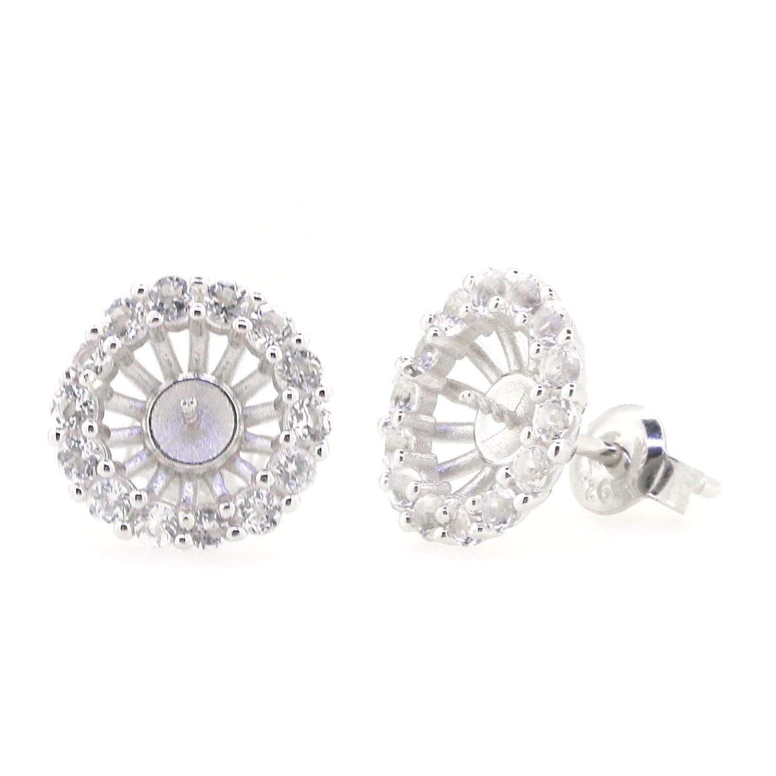 14K White Gold Semi Mount Earrings Setting Pearl Round RD 10x10mm - Syzjewelry