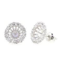 14K White Gold Semi Mount Earrings Setting Pearl Round RD 10x10mm - Syzjewelry