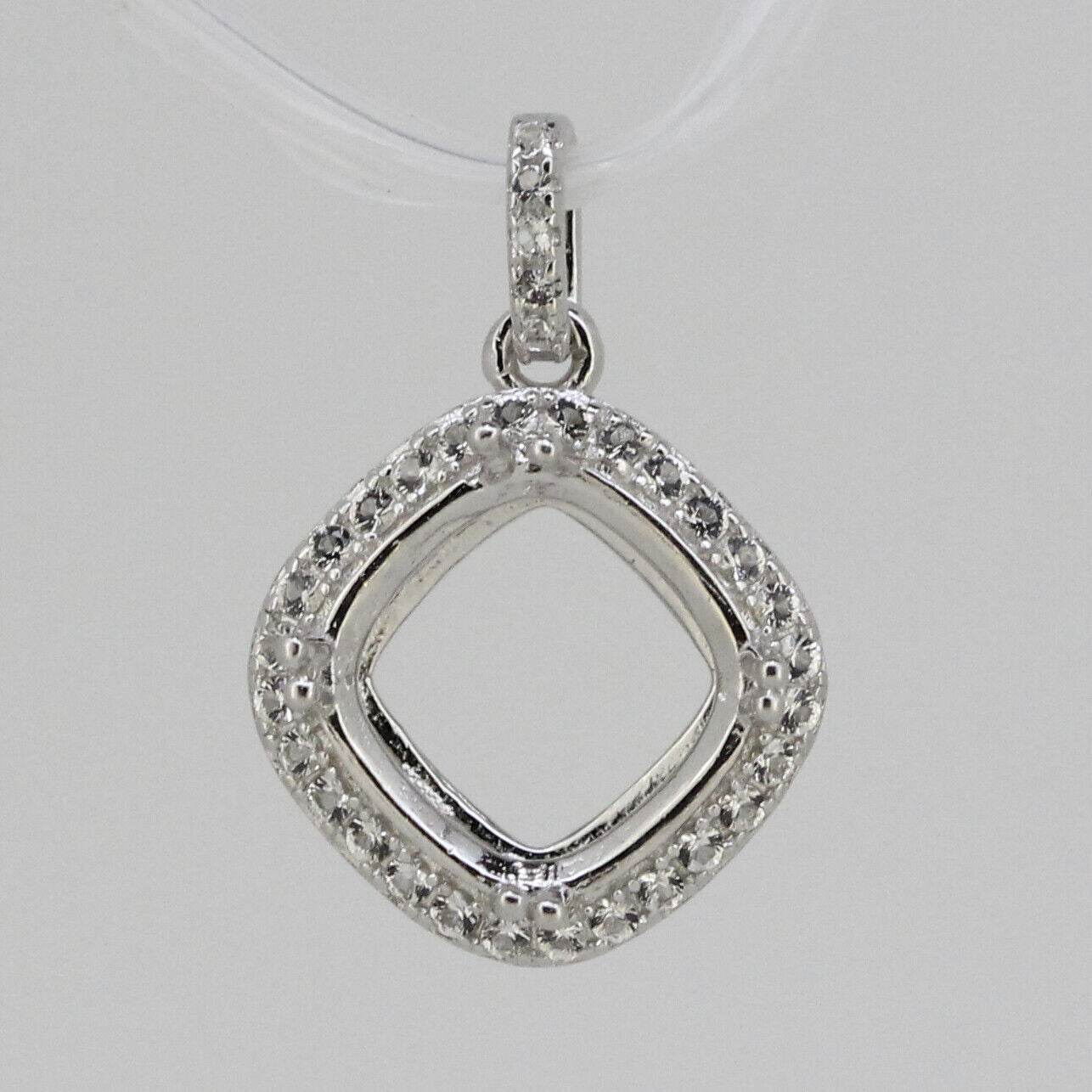 Sterling Silver Semi Mount Pendant Setting Cushion Cu 9x9mm W/ White Topaz L465P - Syzjewelry