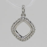 Sterling Silver Semi Mount Pendant Setting Cushion Cu 9x9mm W/ White Topaz L465P - Syzjewelry