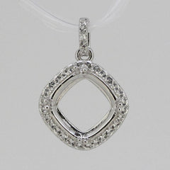Sterling Silver Semi Mount Pendant Setting Cushion Cu 9x9mm W/ White Topaz L465P - Syzjewelry