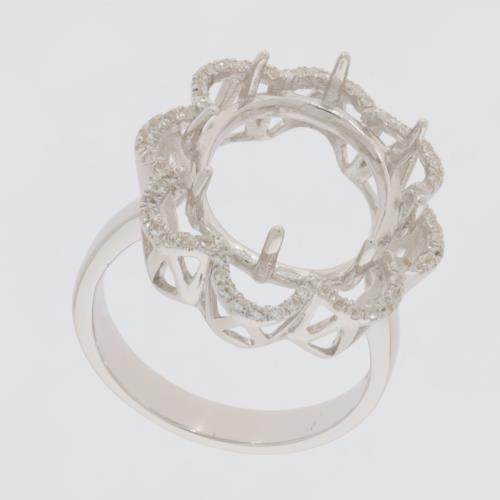 Sterling Silver Semi Mount Ring Setting Oval OV 17X13mm Swirl Halo - Syzjewelry