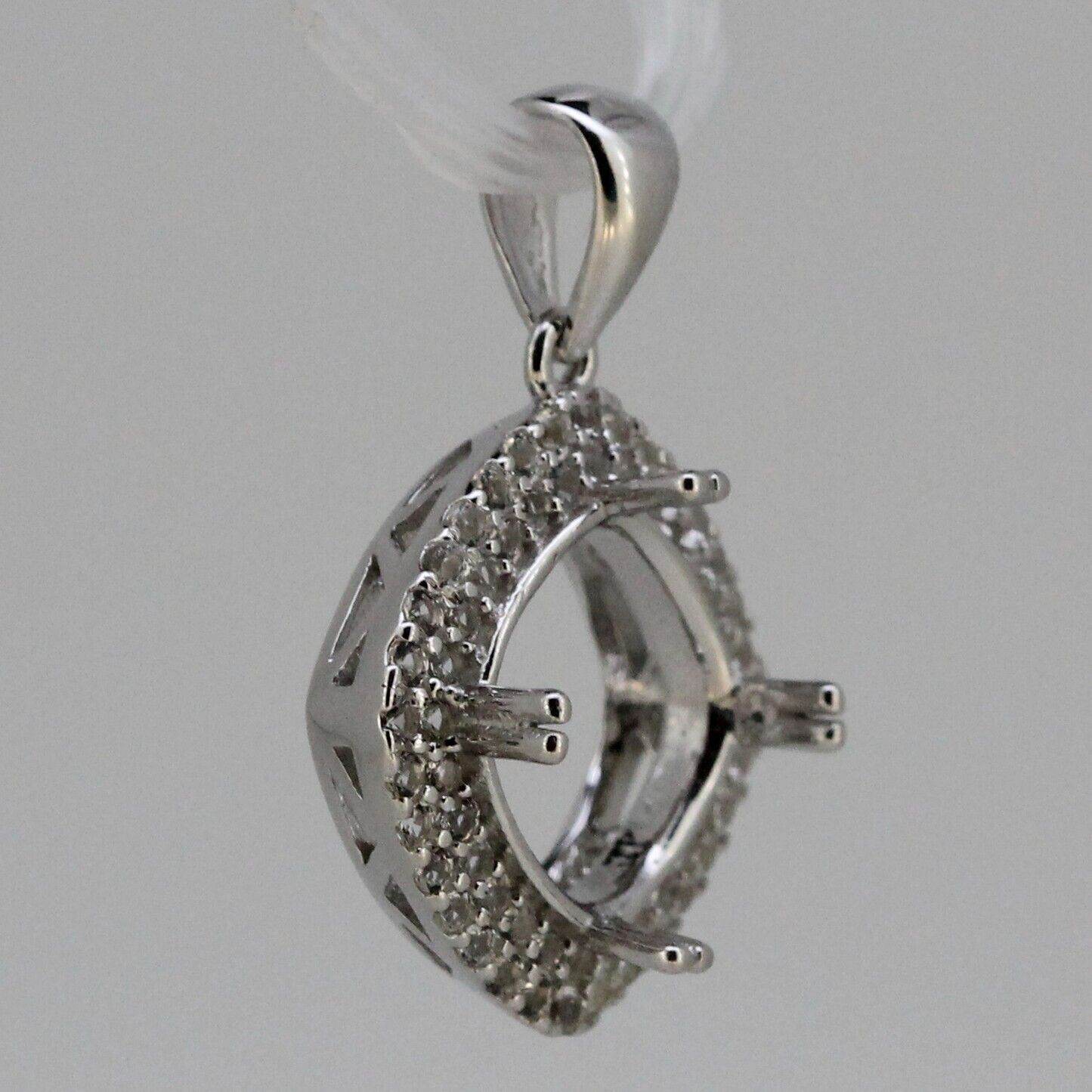 Sterling Silver Semi Mount Pendant Setting Cushion Cu 8x8mm Double Halo Topaz So - Syzjewelry