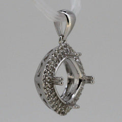 Sterling Silver Semi Mount Pendant Setting Cushion Cu 8x8mm Double Halo Topaz So - Syzjewelry