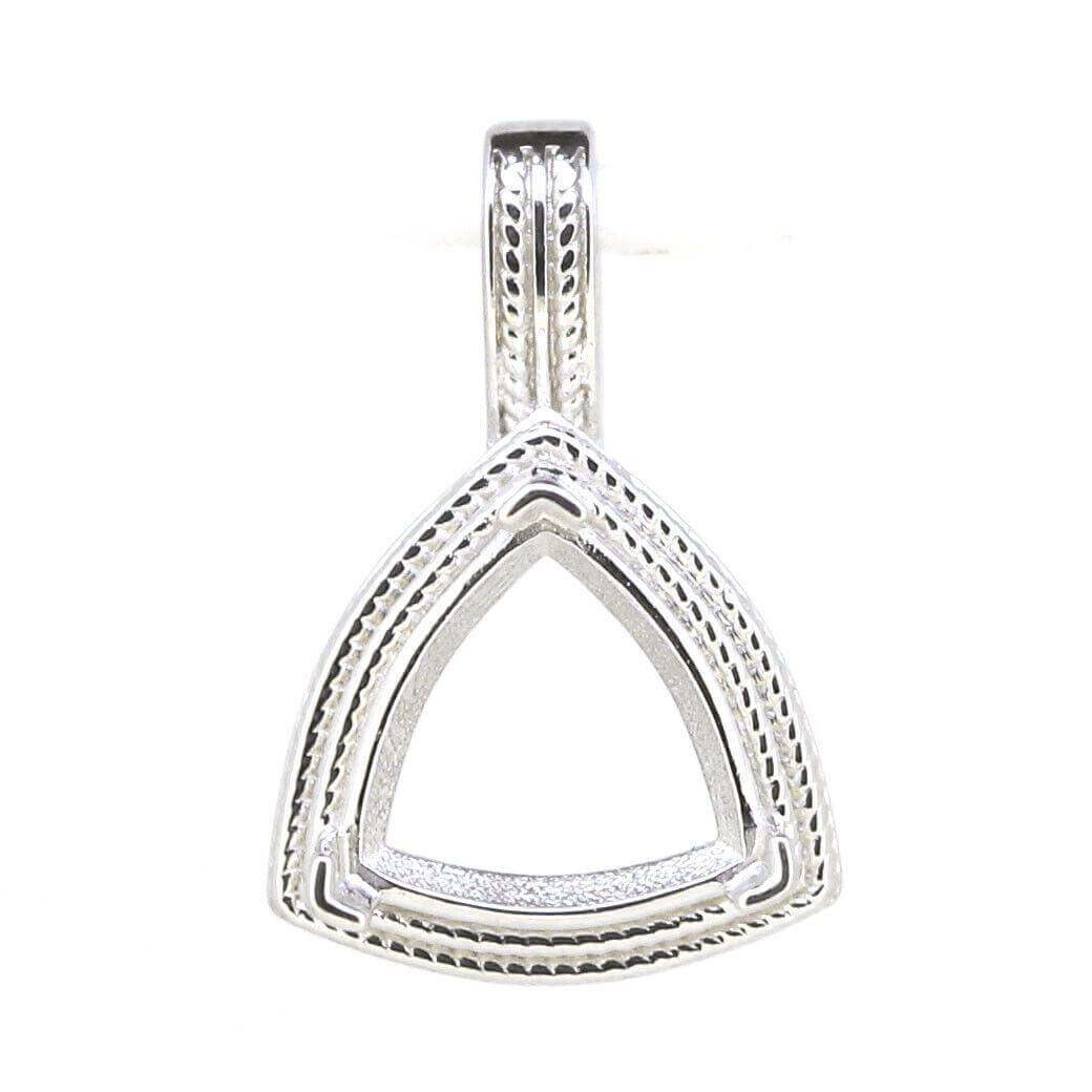 14K White Gold Semi Mount Pendant Setting Trillion Tri 11x11mm Vintage Repro - Syzjewelry