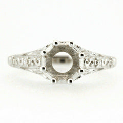 Art Deco Style Sterling Silver Semi Mount Ring Setting Round RD 6x6mm - Syzjewelry