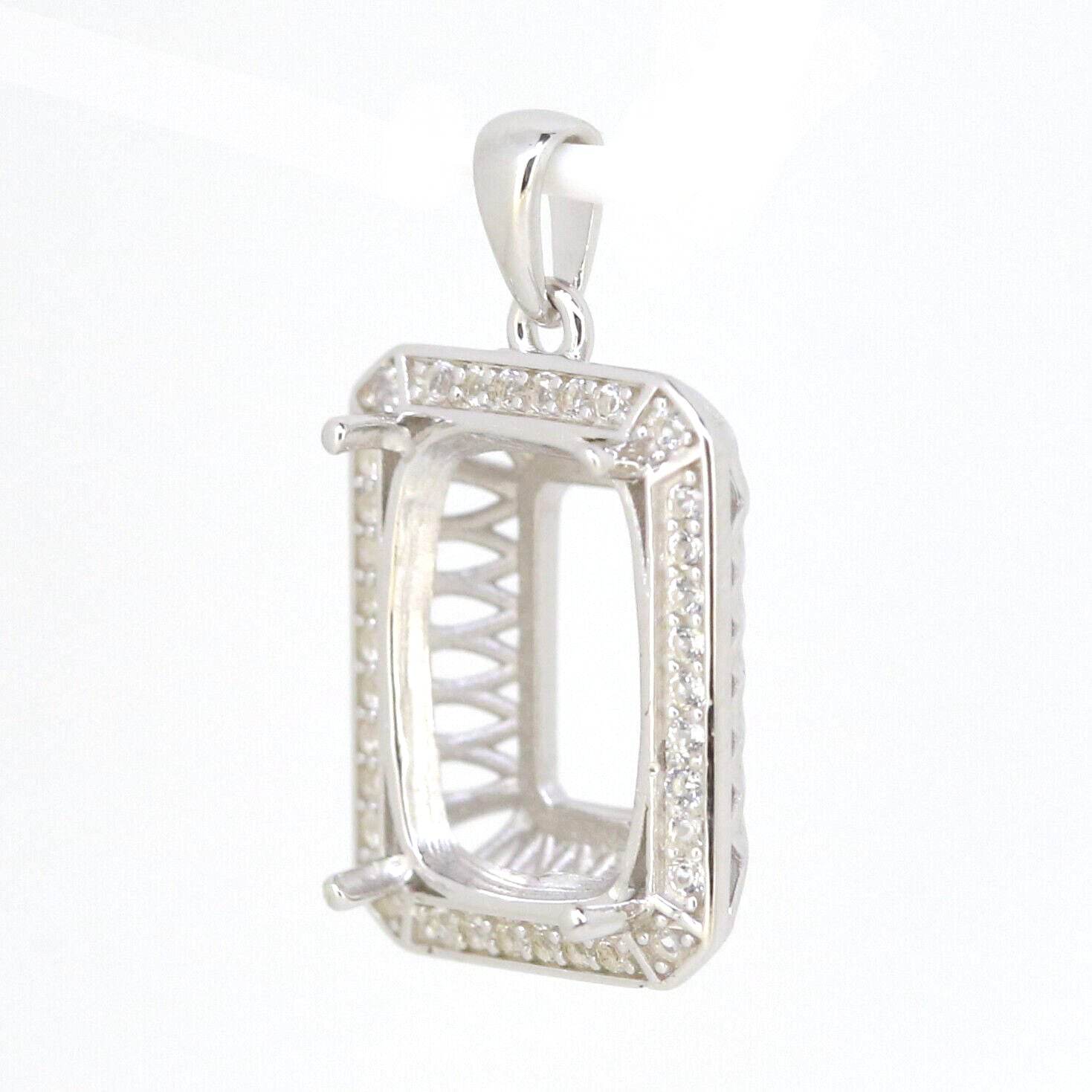 Sterling Silver Semi Mount Pendants Setting Cushion CU 16x12mm Halo Wh - Syzjewelry