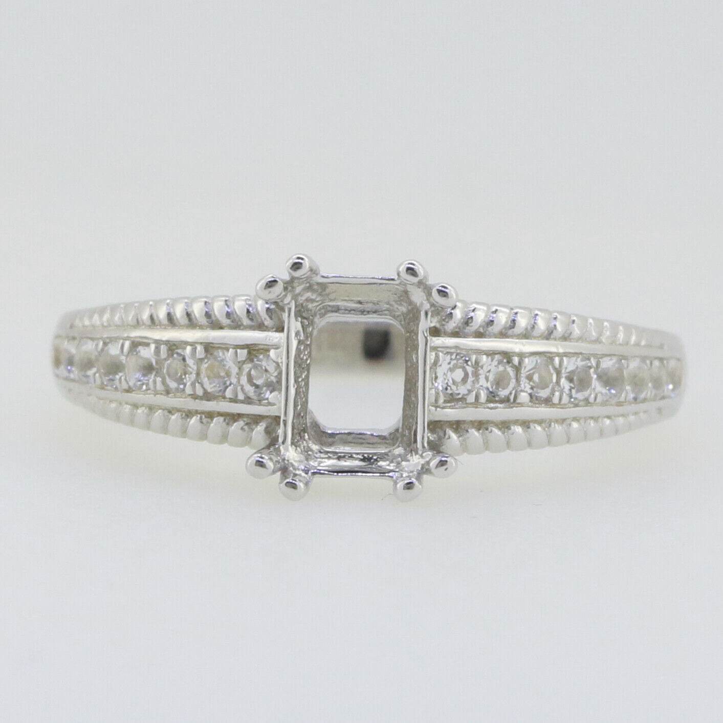 Sterling Silver Semi Mount Ring Setting Cushion Cu 7x5mm Milgrain Topaz - Syzjewelry