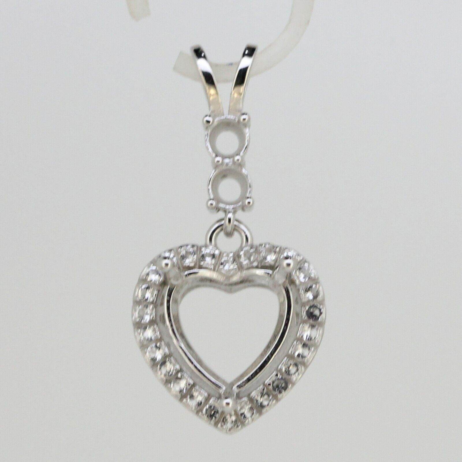 Sterling Silver Semi Mount Pendant Setting Heart HT 10x10mm RD 3.5mm White Topaz - Syzjewelry