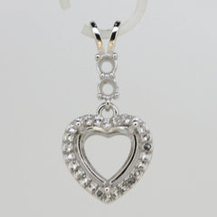 Sterling Silver Semi Mount Pendant Setting Heart HT 10x10mm RD 3.5mm White Topaz - Syzjewelry