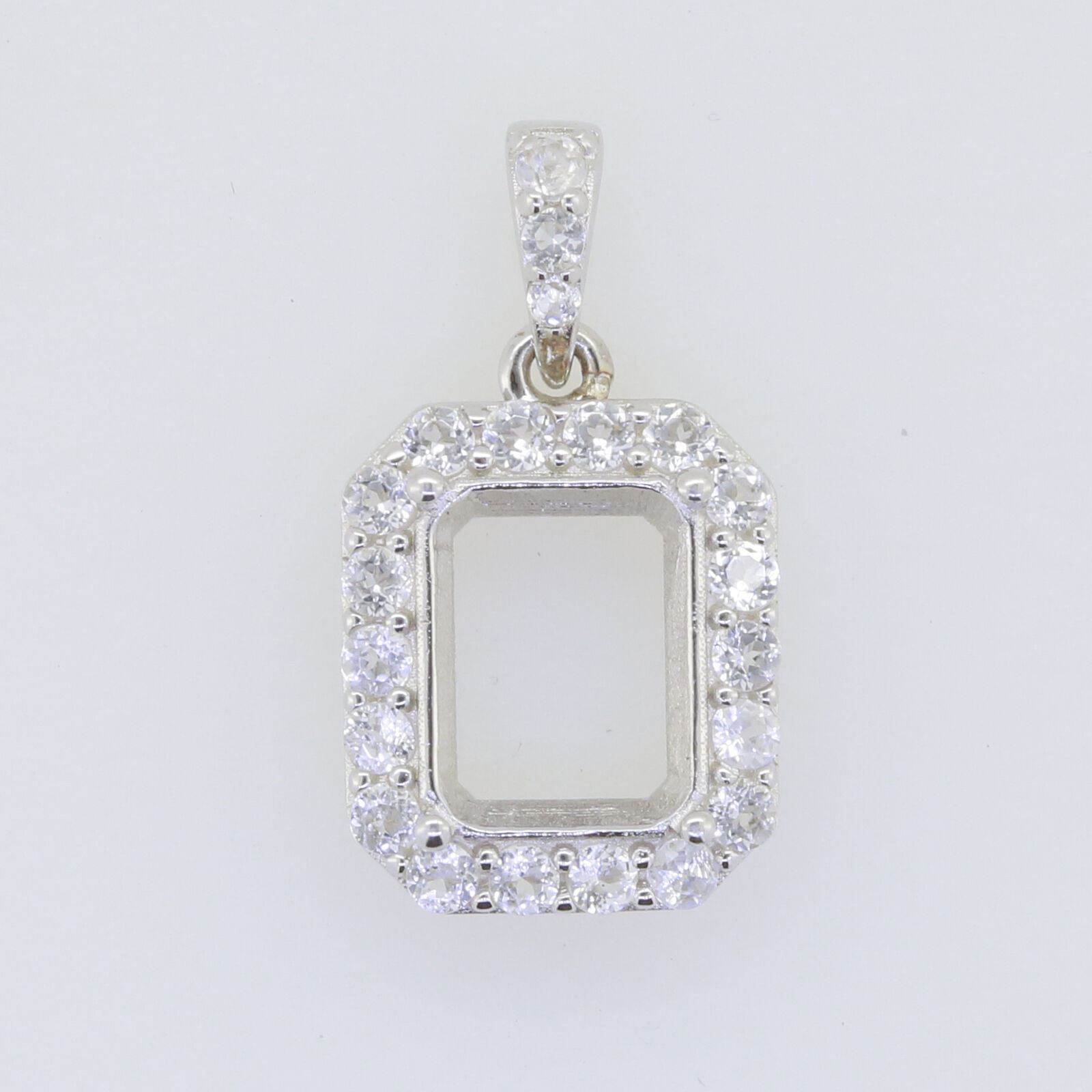 Sterling Silver Semi Mount Pendant Setting Emerald OCT 10X8mm Halo - Syzjewelry