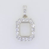 Sterling Silver Semi Mount Pendant Setting Emerald OCT 10X8mm Halo - Syzjewelry