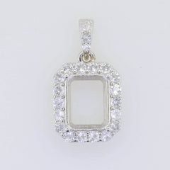 Sterling Silver Semi Mount Pendant Setting Emerald OCT 10X8mm Halo - Syzjewelry