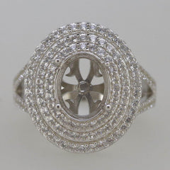 Sterling Silver Semi Mount Ring Setting Oval OV 10x8mm Black Spinel Triple Halo Split Shank - Syzjewelry