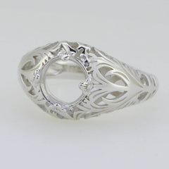 14K White Gold Semi Mount Ring Setting Round RD 8x8mm Art Deco Style - Syzjewelry
