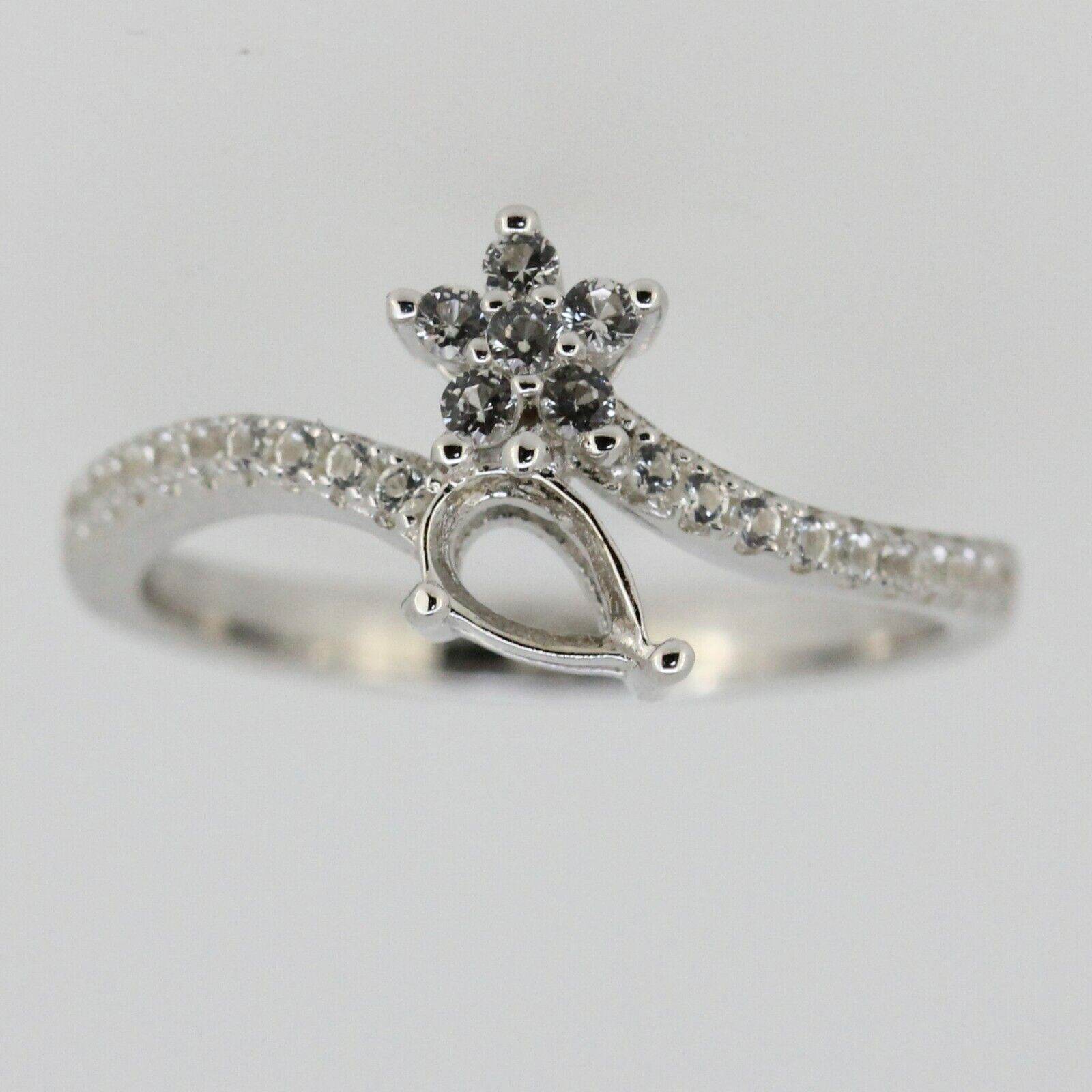 Sterling Silver Semi Mount Ring Setting Pear Cut PE 6x4mm W/ White Topaz Bypass Ring - Syzjewelry