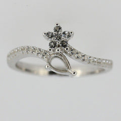 Sterling Silver Semi Mount Ring Setting Pear Cut PE 6x4mm W/ White Topaz Bypass Ring - Syzjewelry