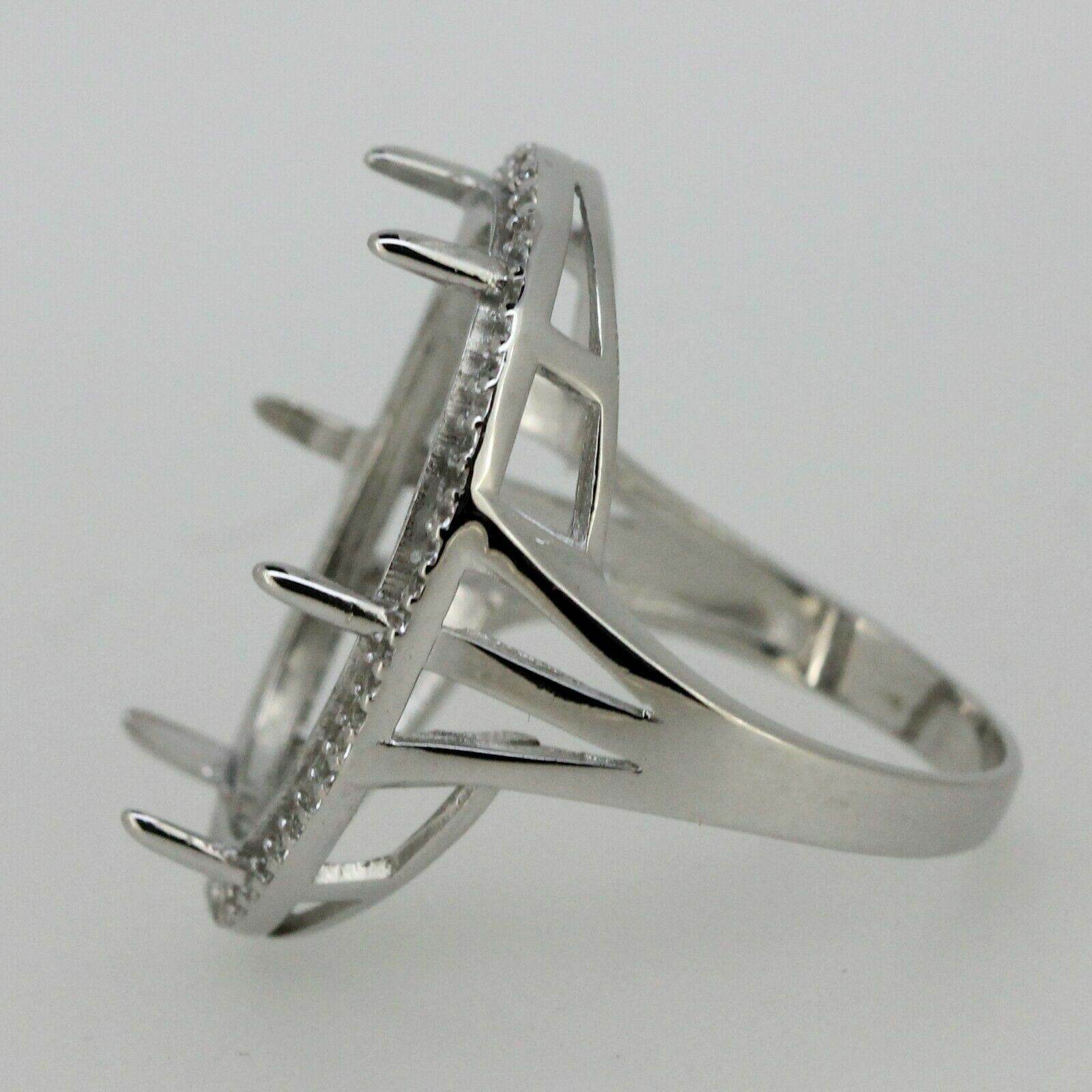 Sterling Silver Semi Mount Ring Setting Cabochon OV 24x16mm Halo White Topaz - Syzjewelry