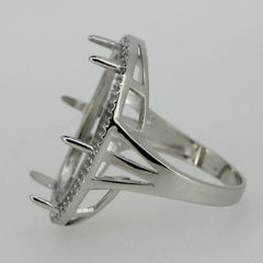 Sterling Silver Semi Mount Ring Setting Cabochon OV 24x16mm Halo White Topaz - Syzjewelry