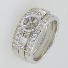 3 PC set 14K White Gold Semi Mount Ring Setting Round RD 8x8mm - Syzjewelry