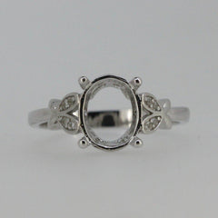 Sterling Silver Semi Mount Ring Setting Oval OV 9x8mm Butterfly Shank - Syzjewelry
