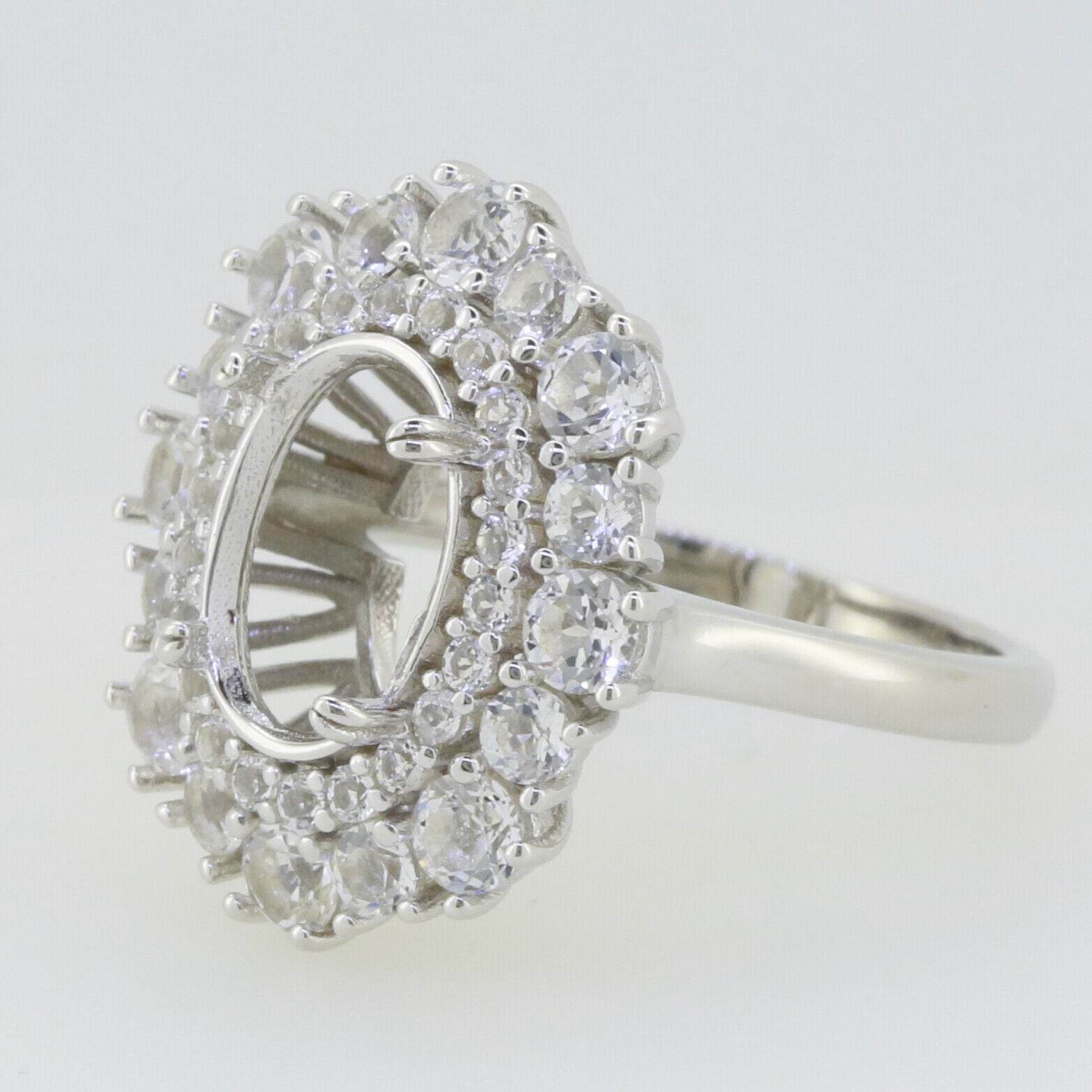Sterling Silver Semi Mount Ring Setting Oval OV 12x8mm Double Halo White Topaz - Syzjewelry