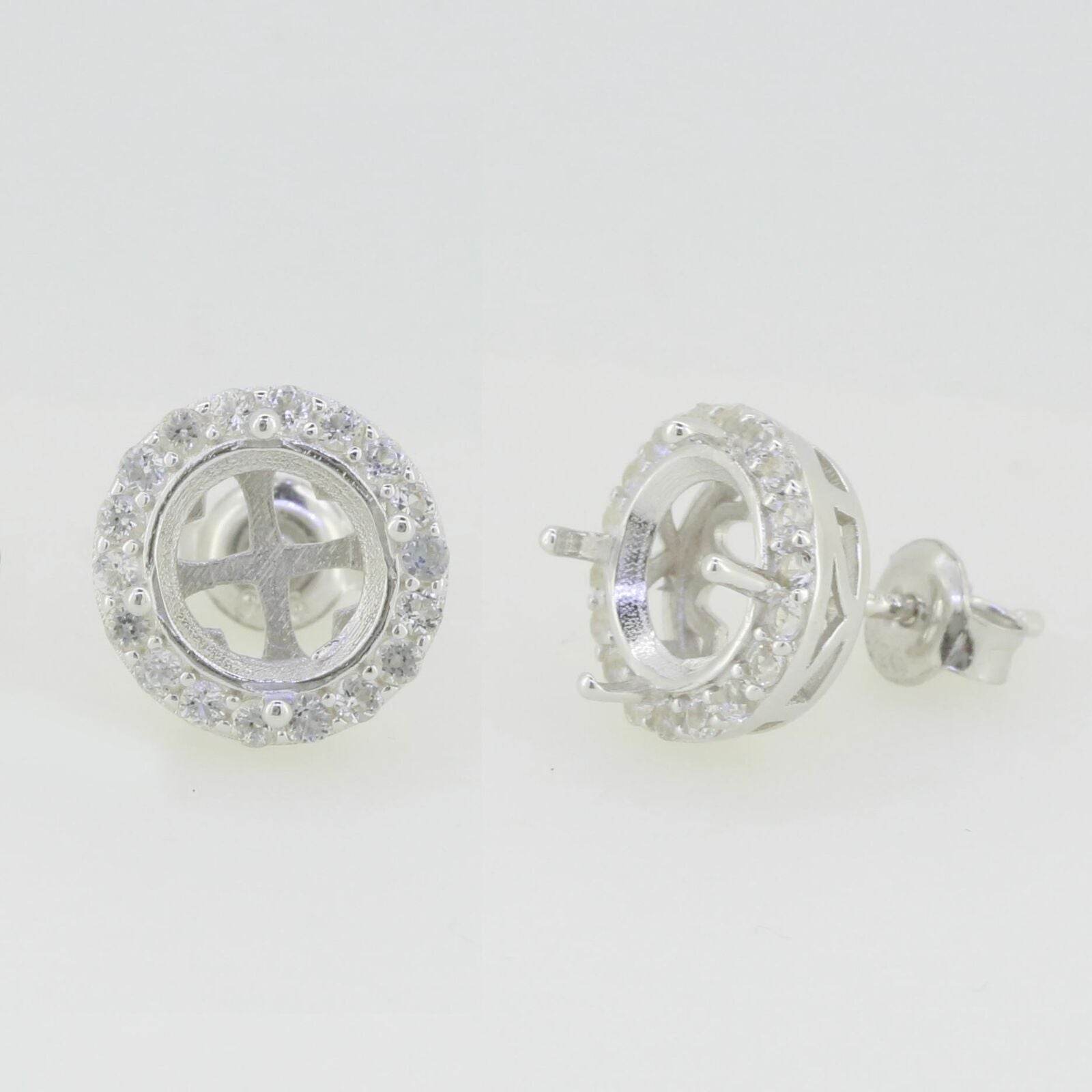 Sterling Silver Semi Mount Earrings Setting Round RD 8x8mm White Topaz PJ - Syzjewelry