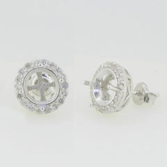 Sterling Silver Semi Mount Earrings Setting Round RD 8x8mm White Topaz PJ - Syzjewelry