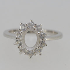 Sterling Silver Semi Mount Ring Setting Oval OV 8x6mm Halo White Topaz PJC33 - Syzjewelry
