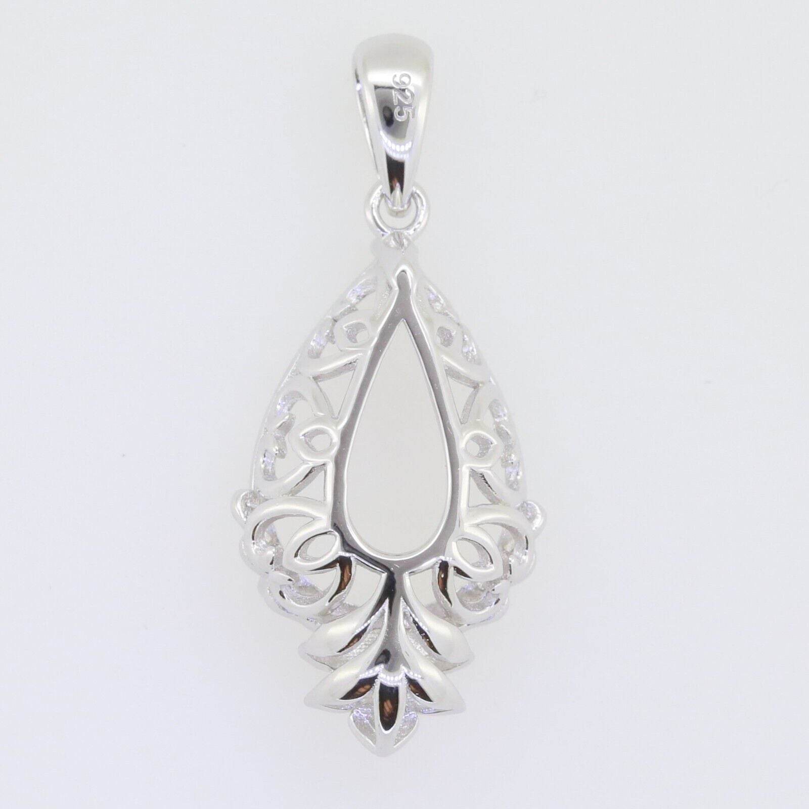 Sterling Silver Semi Mount Pendant Setting Pear PE 18X13mm Art Nouveau - Syzjewelry