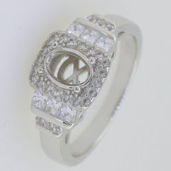 Sterling Silver Semi Mount Ring Setting Oval OV 7X5mm Halo Topaz - Syzjewelry