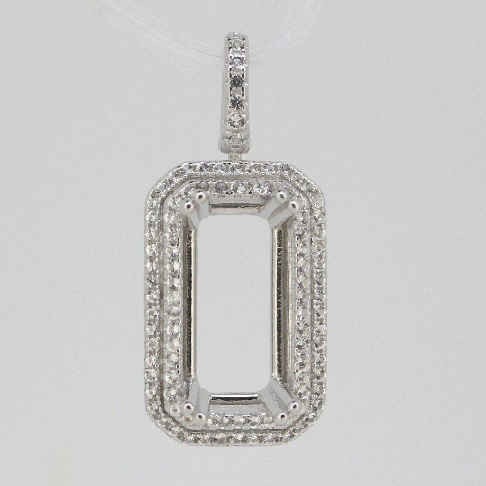 Sterling Silver Semi Mount Pendant Setting Emerald OCT 16x8 mm W/ White Topaz So - Syzjewelry