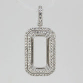 Sterling Silver Semi Mount Pendant Setting Emerald OCT 16x8 mm W/ White Topaz So - Syzjewelry