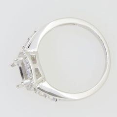 Sterling Silver Semi Mount Ring Setting Cushion CU 9x7mm Halo White To - Syzjewelry