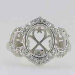 14K White Gold Semi Mount Ring Setting Oval OV 12X10mm - Syzjewelry