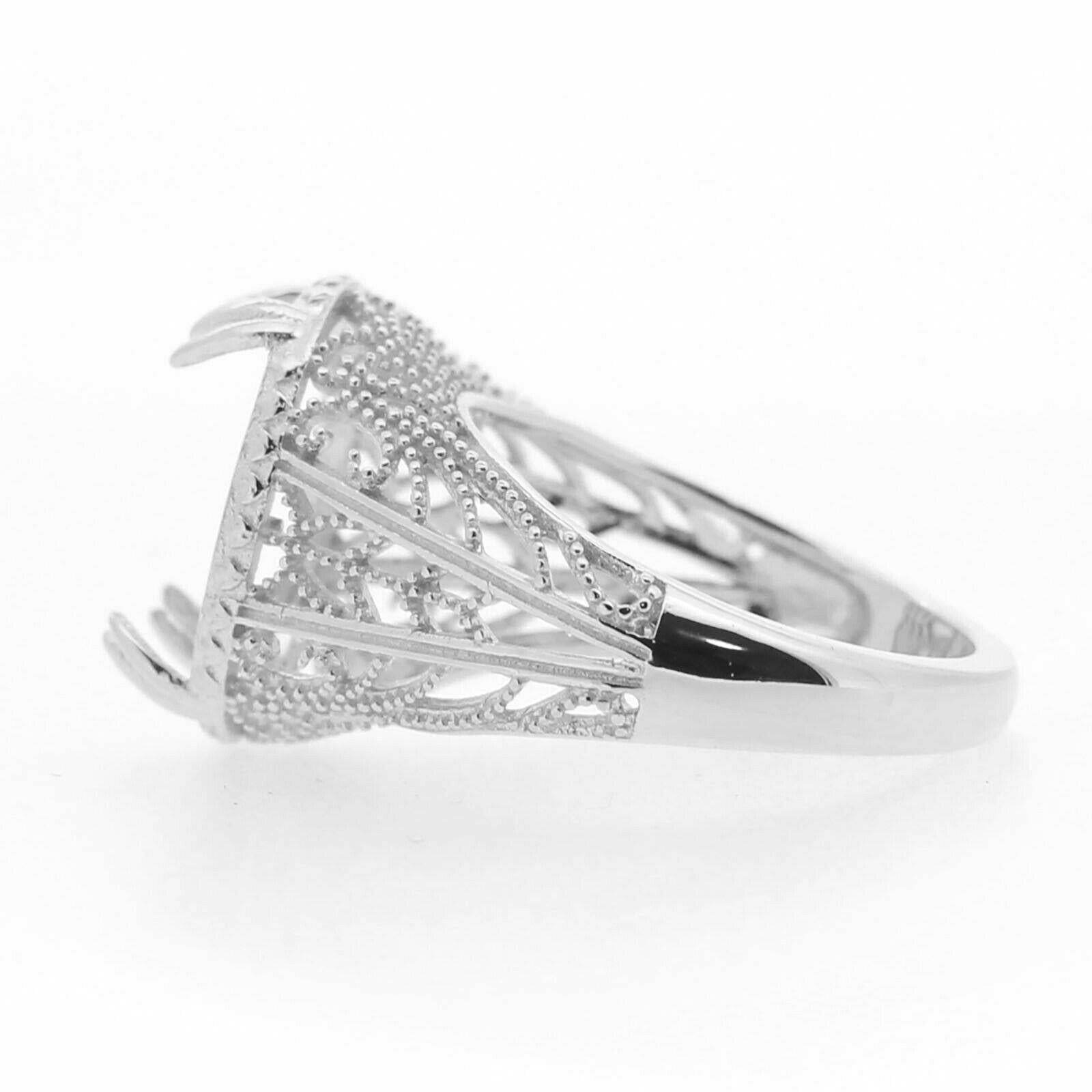 Sterling Silver Semi Mount Ring Setting Oval OV 14x12mm Filigree Repro - Syzjewelry