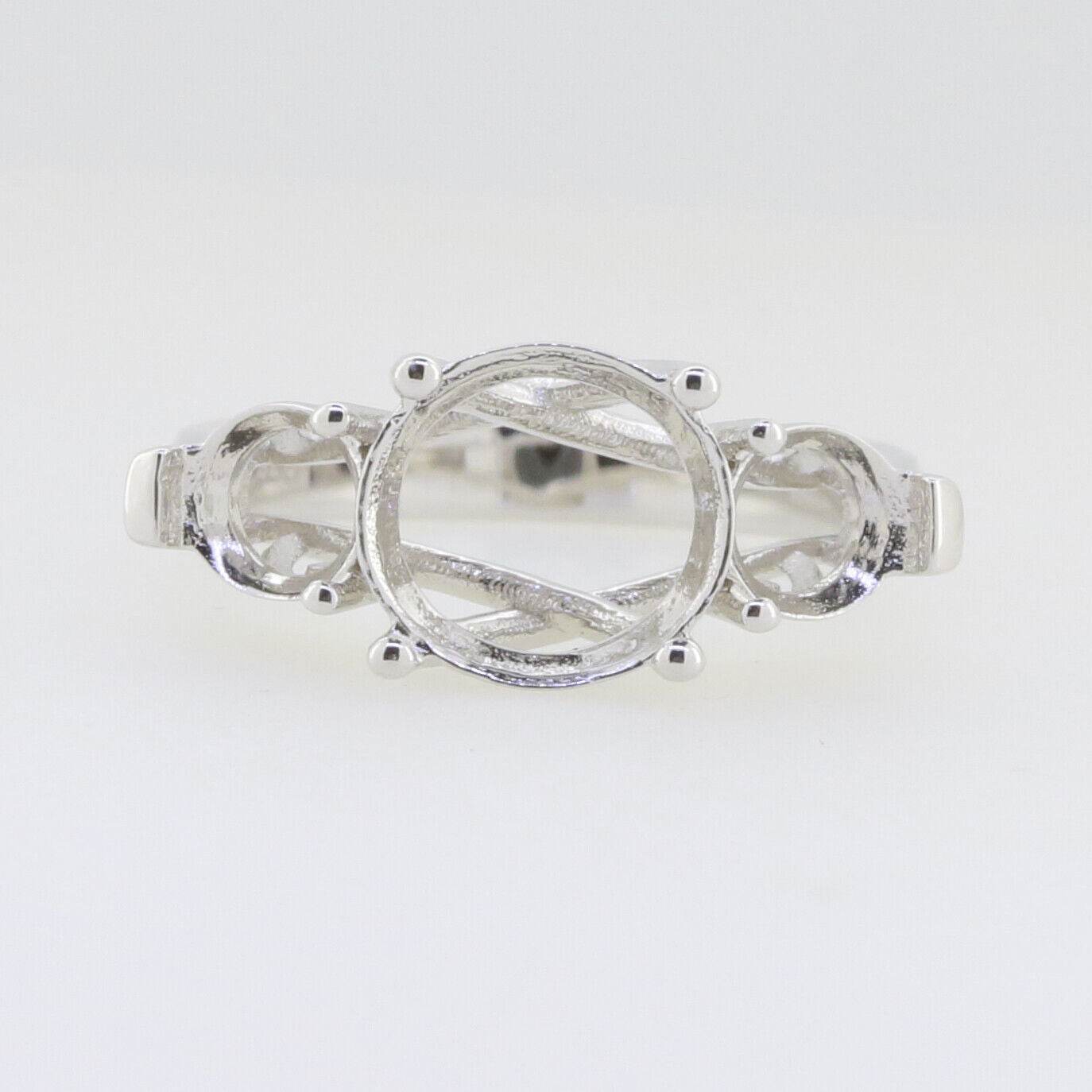 Sterling Silver Semi Mount Ring Setting Round RD 10x10mm 6x6mm 3 Stone - Syzjewelry