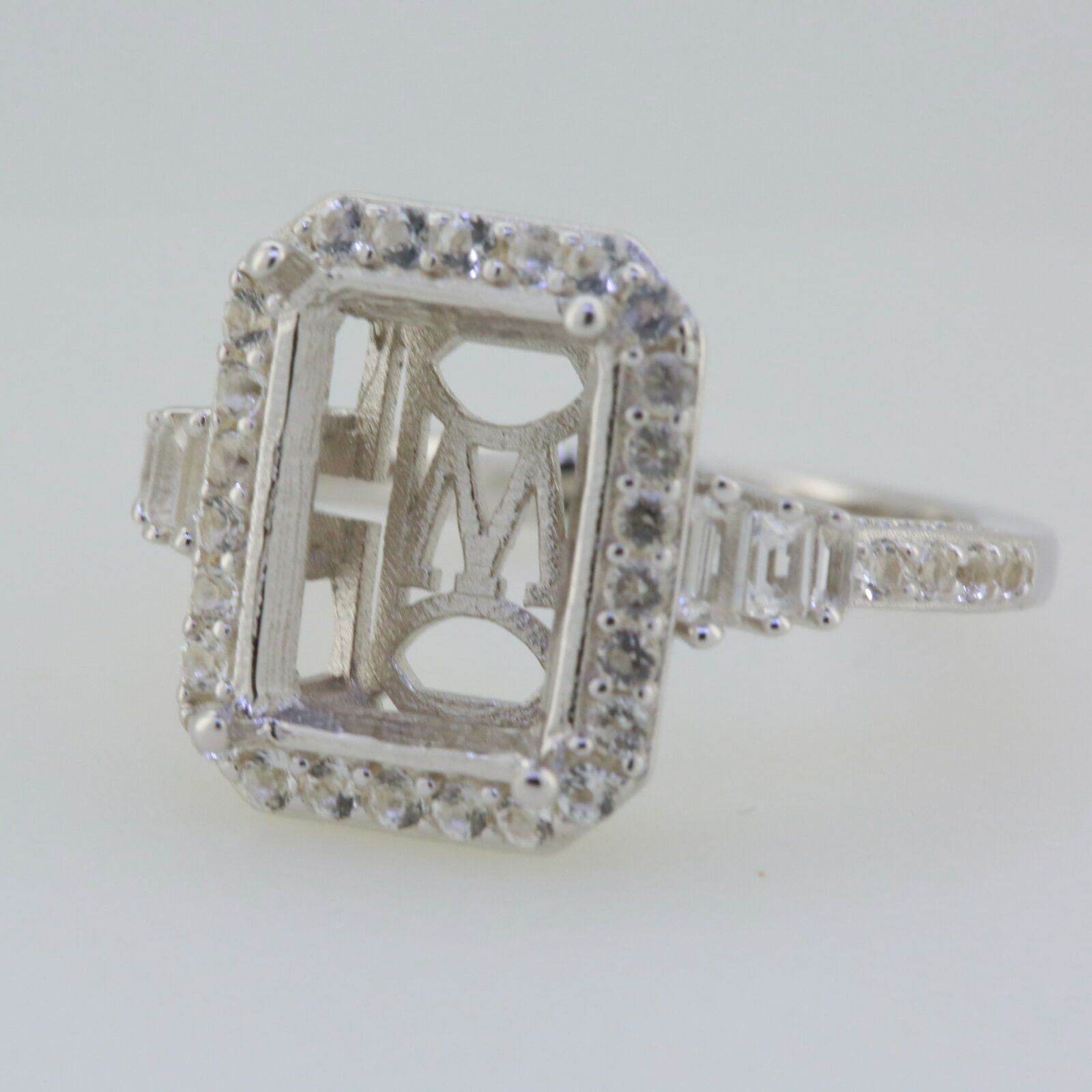 14K White Gold Semi Mount Ring Setting Emerald OCT 12x9mm Engagement Halo - Syzjewelry