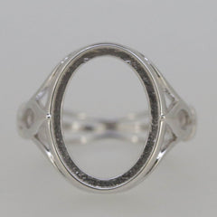 Art Nouveau Sterling Silver Semi Mount Ring Setting Oval OV 16x12mm Cab - Syzjewelry