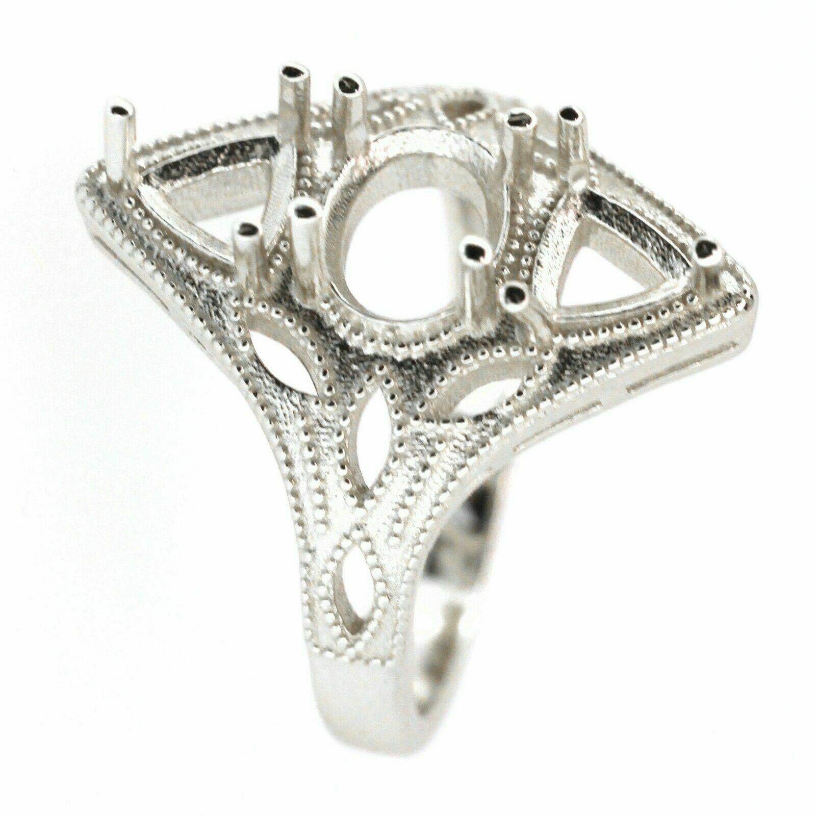 Sterling Silver Semi Mount Ring Setting Oval OV 8x6 Tri 5x5mm Art Deco Style - Syzjewelry
